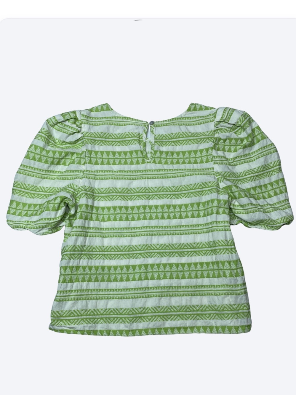 Anthropologie Amadi Green Geometric Puff Sleeve Cotton Blouse Size Medium - Picture 3 of 8